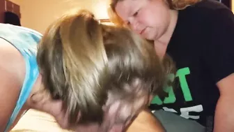 White Girls' Threesome Blowjob Cum Swap