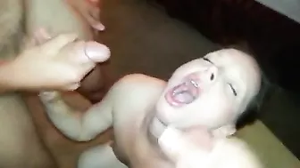 Married MILF Gets Double Facial in Homemade Threesome with Husband & Friend