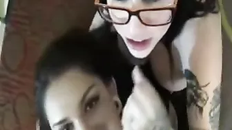 Amateur Slut Threesome Sucks Cock and Swallows Cum