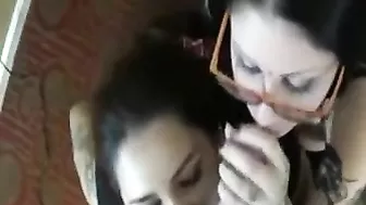 Amateur Slut Threesome Sucks Cock and Swallows Cum