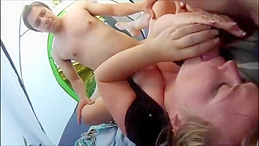 Camping Tent Threesome with Chubby Blondes & Creamy Ending