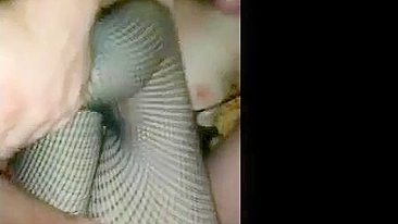 Homemade Threesome with Brunette Cock Sluts and Fishnets