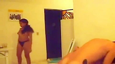 Amateur Latina Threesome in Kitchen - Group Sex with MFF