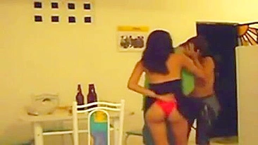 Amateur Latina Threesome in Kitchen - Group Sex with MFF