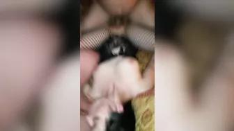 Brunette MILF in Amateur Threesome with Two Cocks & Three Cumshots