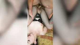 Brunette MILF in Amateur Threesome with Two Cocks & Three Cumshots