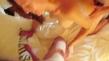 Brunette Slut Wife First Threesome with Cuckold Hubby and Gangbang