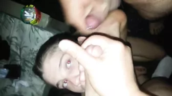 Homemade Wife Threesome Double Facial Blowjob GroupSex Amateur MILF Swinger