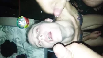 Homemade Wife Threesome Double Facial Blowjob GroupSex Amateur MILF Swinger