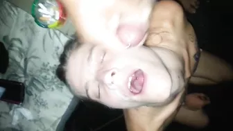 Homemade Wife Threesome Double Facial Blowjob GroupSex Amateur MILF Swinger