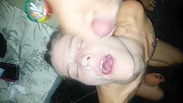 Homemade Wife Threesome Double Facial Blowjob GroupSex Amateur MILF Swinger