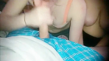 Homemade Threesome Blowjob Challenge with Big Tits and Cum in Mouth