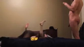 Interracial Cuckold Threesome with BBC and Spitroast