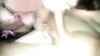 Wife Wild Threesome with Double Deepthroat and Cuckold Hubby