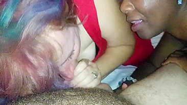 Amateur Interracial Threesome with Chocolate & Vanilla Blowjob