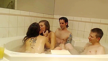 Amateur Swinger Foursome Hot Bath Tub Orgy
