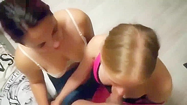 Bisexual Girls Suck Big Dicks in Homemade Threesome Blowjob
