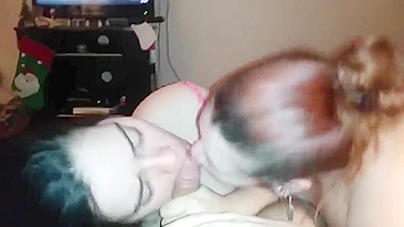 College Sluts' Bisexual Threesome with Amateur Blowjobs and FFM Sucking