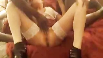 Black MILF Swinger Wife Double Penetration Anal Sex with Blonde Schoolgirl