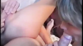 Amateur Bisexual Nymphos Double Blowjob & Cum, Lesbian Group Sucking