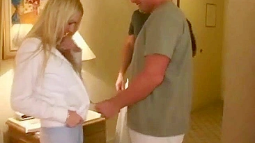 Allie Sticky Double Facial in Amateur Threesome with Big Tits and Swallow