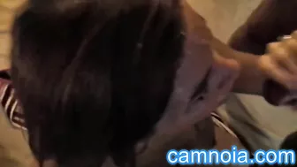 Amateur Milf Gets Double Facial in Huge Group Threesome