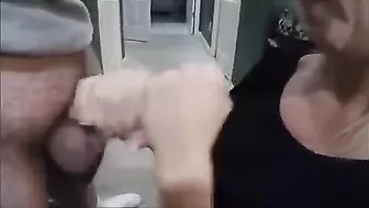 Blonde Milf Gets Double Facial Blowjob with Cumshot