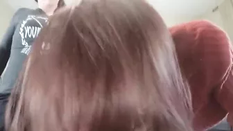 Amateur Brunette & Redhead Threesome Blowjob Group FFM Homemade Sucking