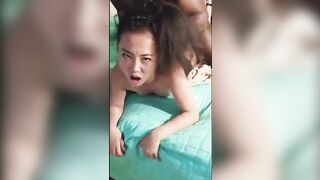 Asian Girl Wild Threesome with Big Black Cocks