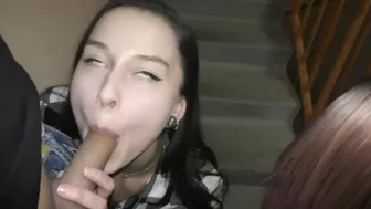 Neighborhood Threesome Blowjobs in Stairwell