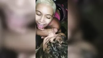 Amateur Threesome Blowjobs and Cumshots in Public