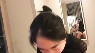 Asian Threesome Blowjob Group Suck with Two Cocks