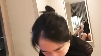 Asian Threesome Blowjob Group Suck with Two Cocks