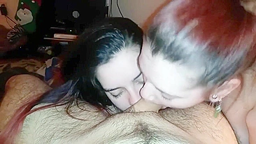 Amateur Threesome Blowjob with Cumshot and FFM Group Suck