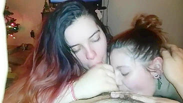 Amateur Threesome Blowjob with Cumshot and FFM Group Suck