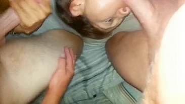 MILF Homemade Threesome with Cum Shots and Facials