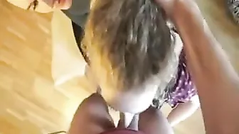 Birthday Surprise! GF & BFF Suck His D*ck in Homemade Threesome