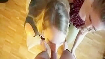Birthday Surprise! GF & BFF Suck His D*ck in Homemade Threesome