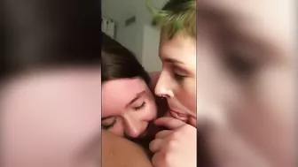 Bi Girls' Cock & Cum Swap Amateur Threesome Blowjob FFM Group Sucking