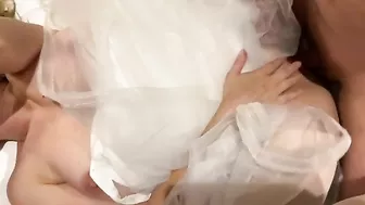 Wedding Night Threesome with Big Titted MILF and Cuckold Hubby