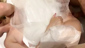 Wedding Night Threesome with Big Titted MILF and Cuckold Hubby