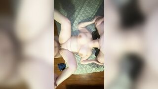 Amateur Threesome with Big Titty Slut Choking on Cock