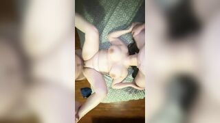 Amateur Threesome with Big Titty Slut Choking on Cock