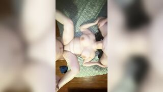 Amateur Threesome with Big Titty Slut Choking on Cock