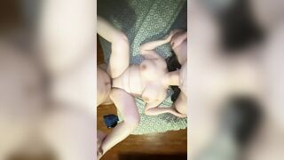 Amateur Threesome with Big Titty Slut Choking on Cock