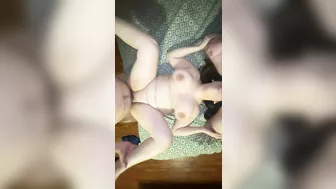 Amateur Threesome with Big Titty Slut Choking on Cock