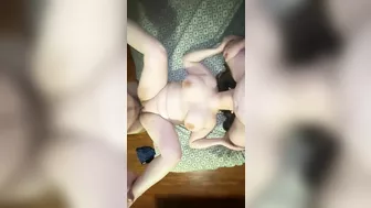 Amateur Threesome with Big Titty Slut Choking on Cock