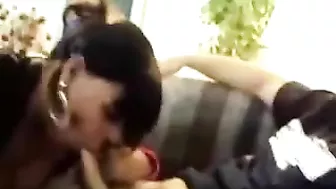 Black Girl Blowjob Threesome - Homemade Group Sex with Suction