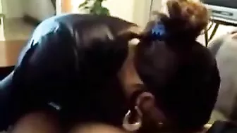 Black Girl Blowjob Threesome - Homemade Group Sex with Suction