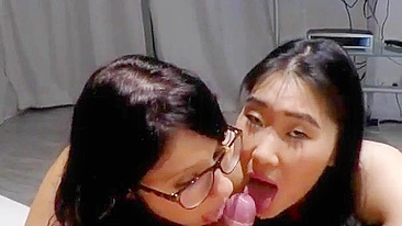Amateur Asian & Latina Threesome Blowjob Cumshot Group Sex